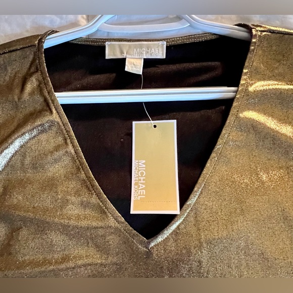 NWT MICHAEL Michael Kors gold shimmering blouse with black lining. Very pretty! - Picture 8 of 10